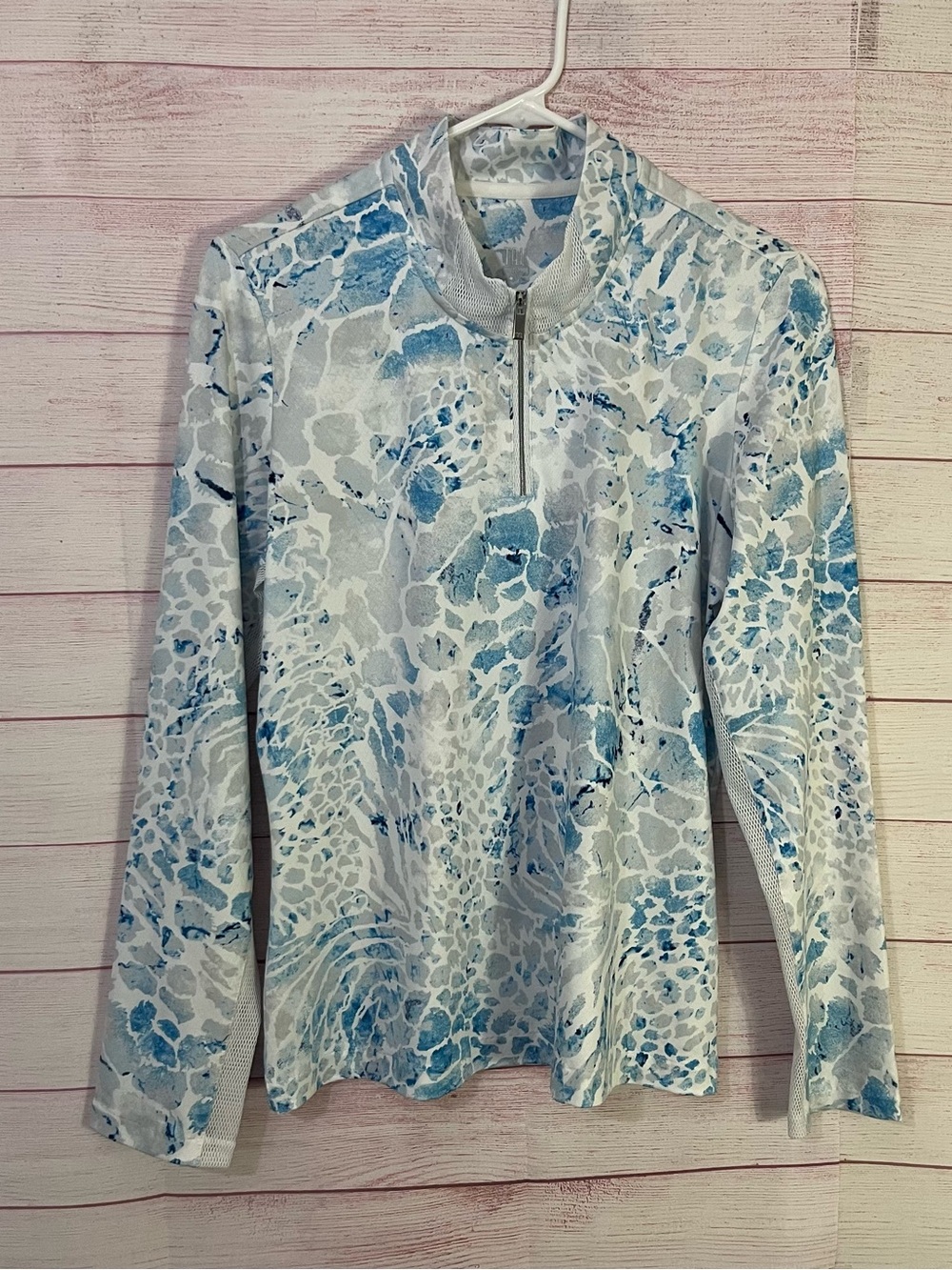 TAIL Blue White 1/4 Zip Mesh Detail Long Sleeve Pullover Shirt Size Medium